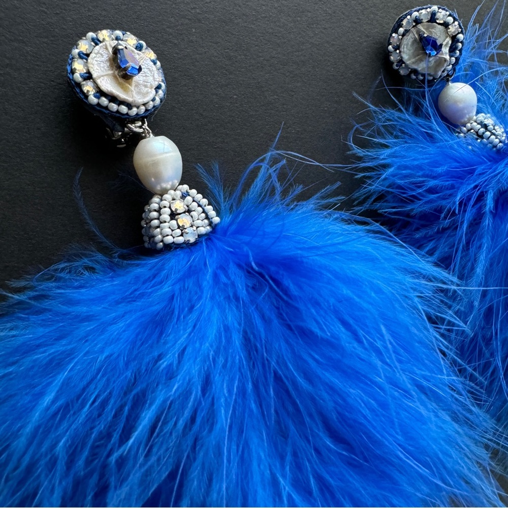 Ranjana Khan cobalt pom marabou feather earrings - Picture 8 of 12